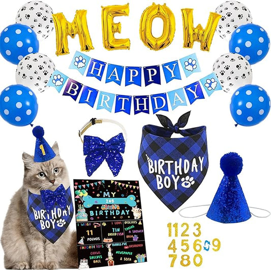 Cat Kitten Birthday Bandanas Cat Birthdays Party Supplies Party Hat Boy by DULUDULU