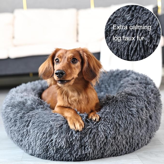 Calming Donut Dogs Beds for Medium Dogs up to 45 lb, 30inch Anti-Slip Plush - Image 5