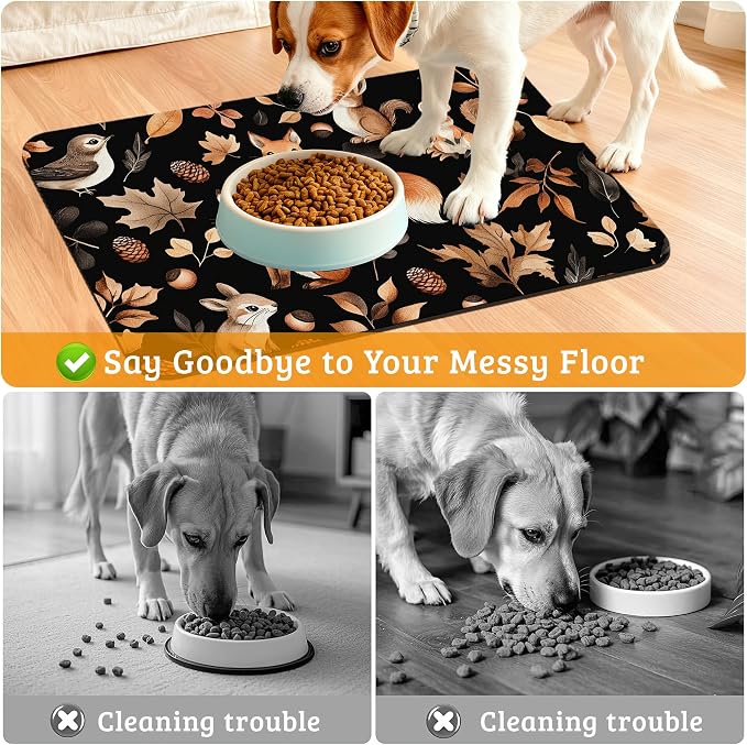 Cute Squirrel Dog Cat Food Mat, Bird Fox Absorbent Waterproof Placemat - Image 4