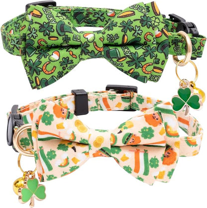 Faygarsle 2 Pack St Patrick's Day Cat Collar Cute Trefoil Gold Coin Printed by Faygarsle