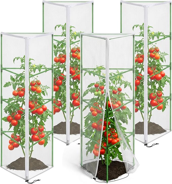 4 Pcs Garden Bird Netting for Triangle Plant Cage, Tomato Trellis Insect Bird by PurpleStar