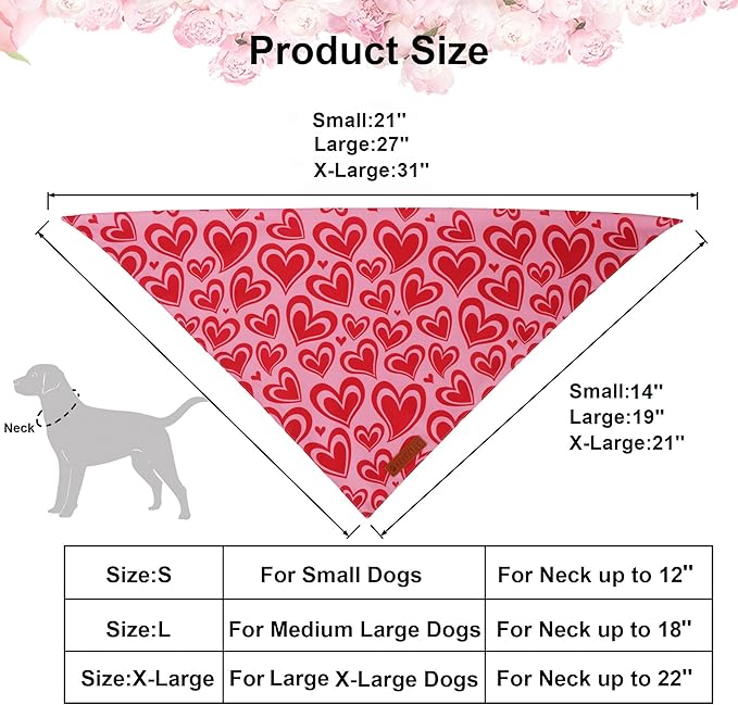 ADOGGYGO Valentine Dog Bandanas 2 Pack, Reversible Heart Love Print Pet Scarf - Image 4
