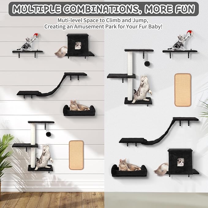 Cat Wall Shelves, 6 in 1 Cat Wall Furniture Set - Image 6