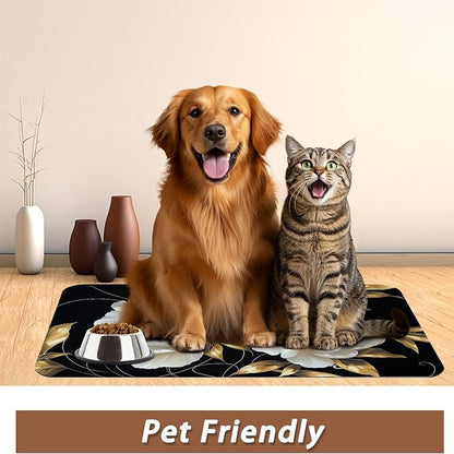 White Flowers Pet Feeding Mat, Glitter BloomingAbsorbent Quick-Dry Cat Dog Food - Image 6