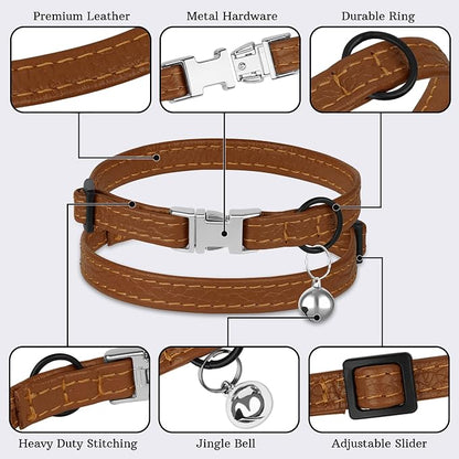 Leather Cat Collar with Buckle and Removable Bell - Image 5