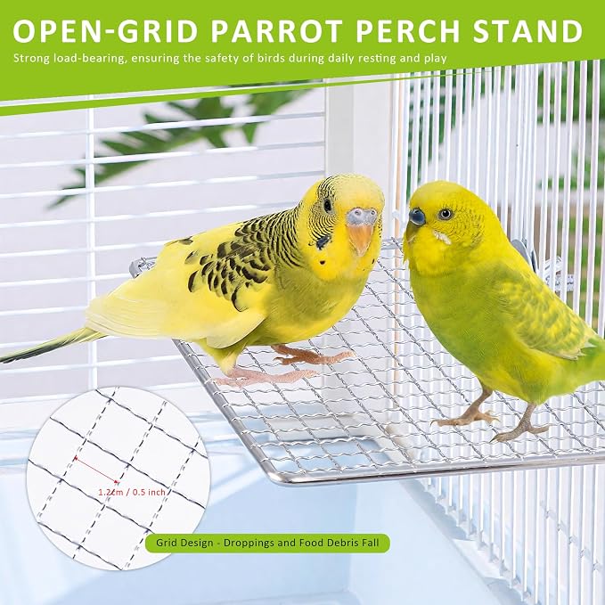 Stainless Steel Bird Perch for Cage, Open-Grid Easy Clean Parrot Perch Stand - Image 4