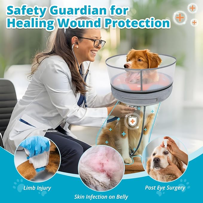 Inflatable Dog Cone with Transparent Shield, Protective Dog Donut Collar After - Image 5