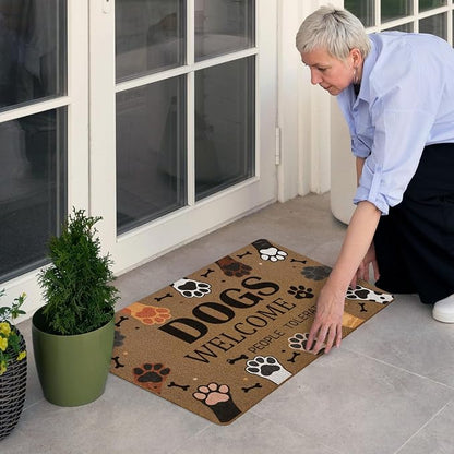 Dogs Welcome People Tolerated Door Mat, Cute Dog Paws Print Artificial Coir - Image 2