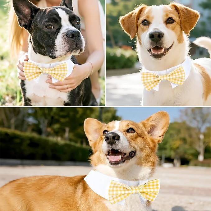 Segarty Dog Bow Tie, Adjustable Yellow Plaid Bowtie Collar - Image 3