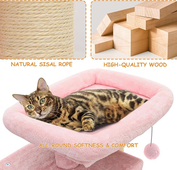 34'' Small Cat Tree with 2 Condos, Sisal Scratching Posts & Board, Sturdy Light - Image 6