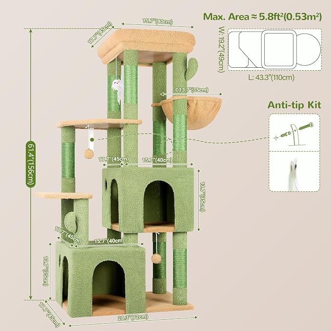 Globlazer Cactus Cat Tower for Indoor Cats, Heavy Duty Cat Trees for Large Cats - Image 6