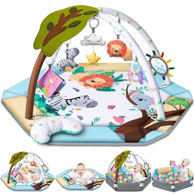 Baby Gym Play Mat, 8-in-1 Tummy Time Mat & Ball Pit by Jyusmile