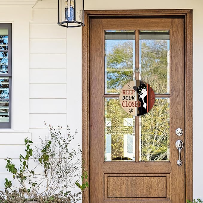 Keep Door Closed Tuxedo Cat Front Door Sign, Funny Wood Hanger Bedroom Porch - Image 4