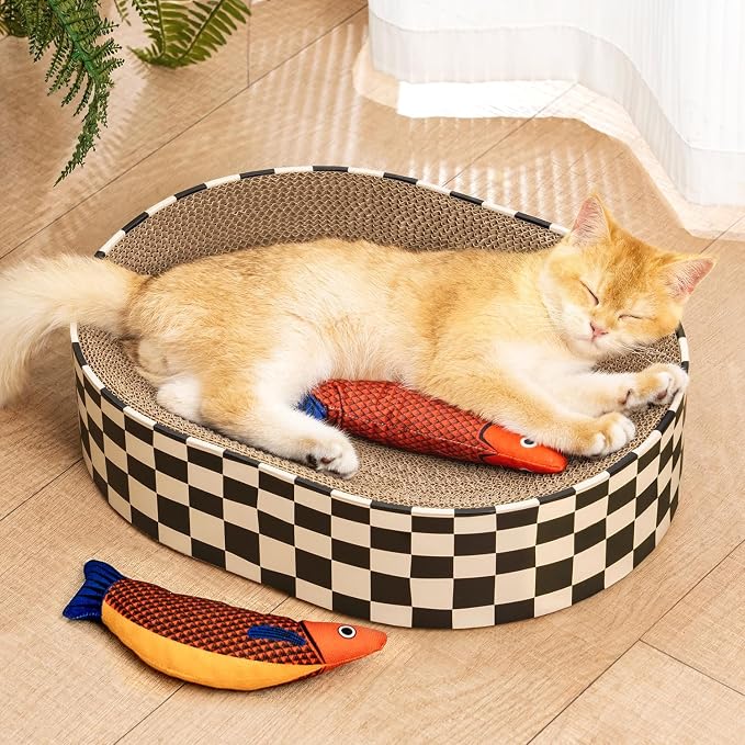 Cat Scratcher Bed, 2 in 1 Oval Cat Scratching Board by Conlun