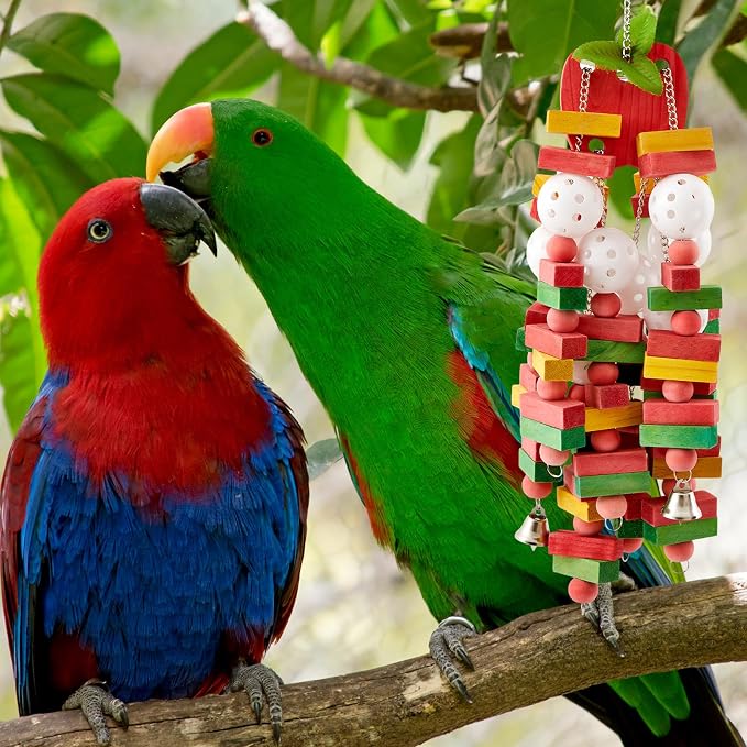 3 Pcs Extra Large Bird Parrot Toy Multicolored Natural Wooden Parrot Cage - Image 3