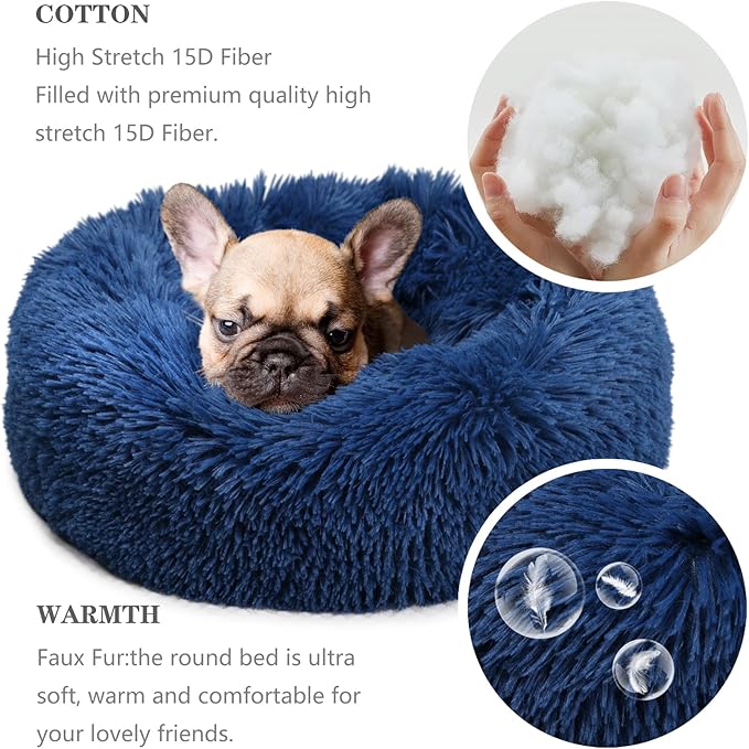 Calming Donut Dogs Beds for Small Dogs Washable, 19inch Fluffy Round Puppy Bed - Image 3