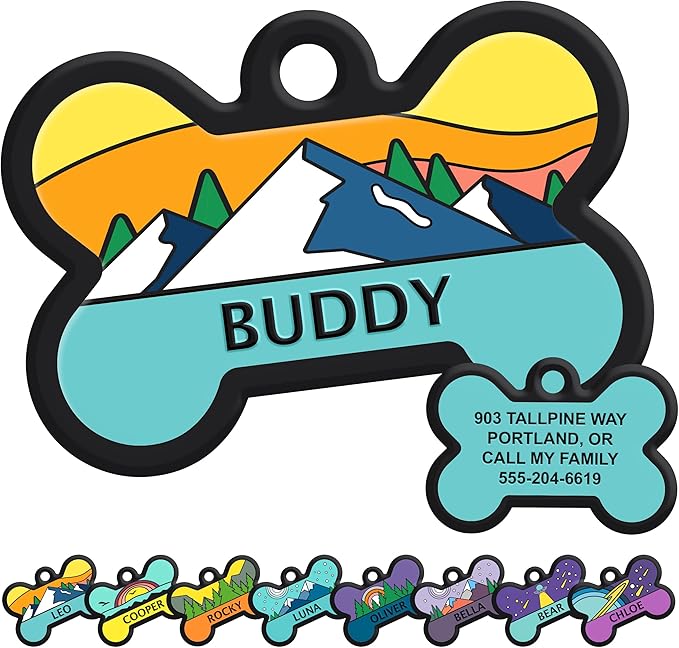 GoTags Silent Dog Tag, Personalized Engraved Bone Silicone Dog and Cat Name Pet by GoTags