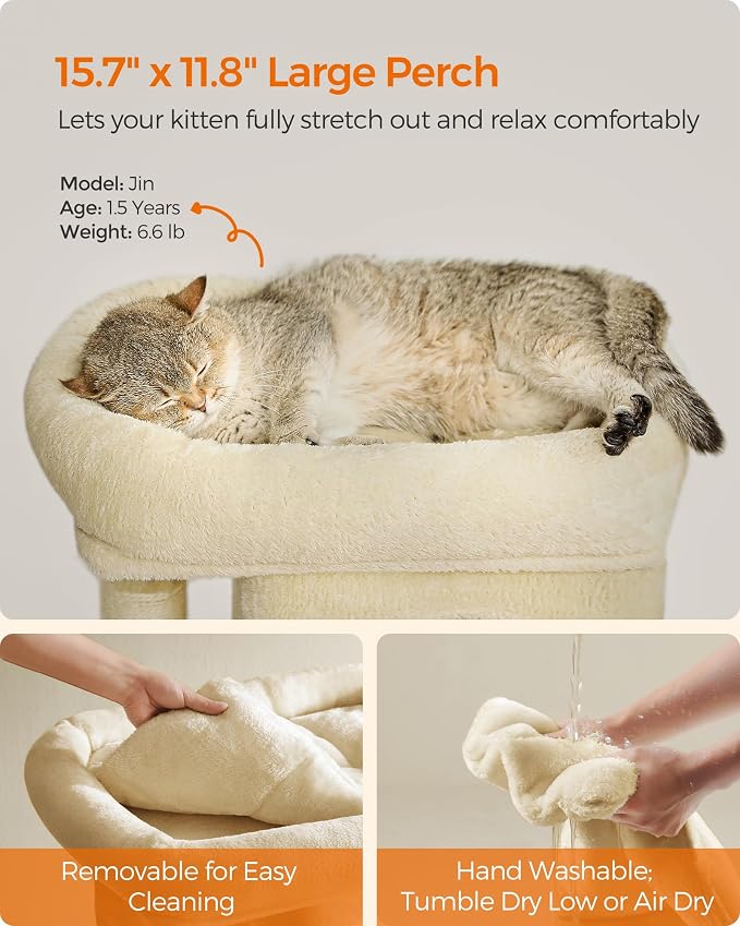 Feandrea Cat Tree, 26.4-Inch Cat Tower, Plush Condo - Image 3