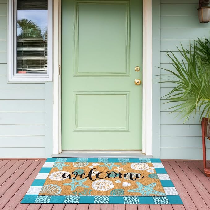 Tinideya 2 Pcs Summer Door Mat Coastal Beach Welcome Non Slip Coir Mats Sea - Image 7