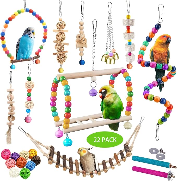 22 Packs Bird Parakeet Cockatiel Toys, Parrot Swing Chewing Hanging Toy by Sysmashing