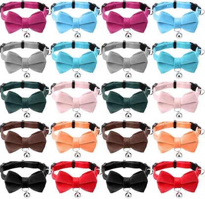 20 Pcs Cat Bowtie Collars with Bell, Solid Colors Kitten Bow Breakaway Cat by Unknown