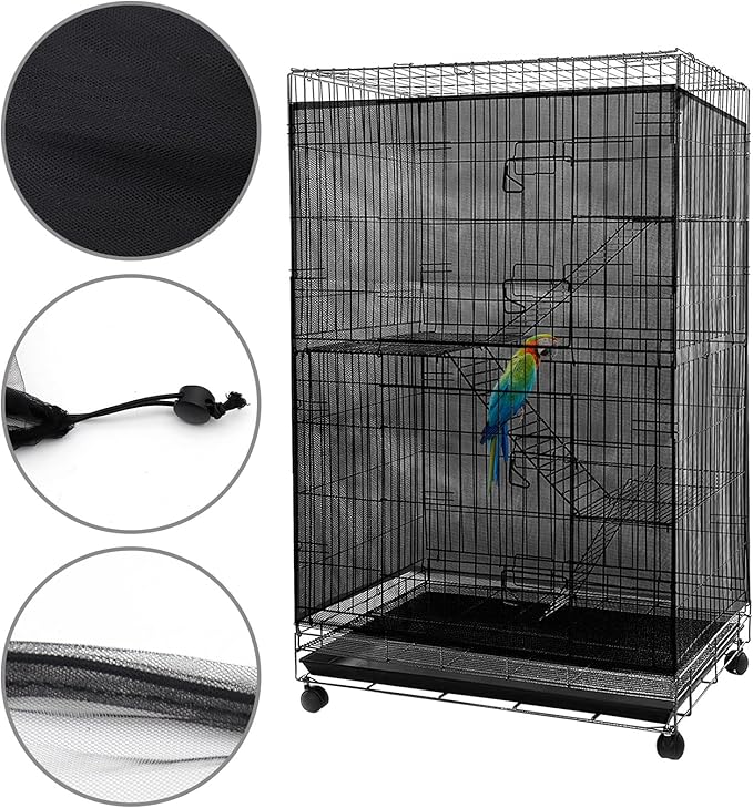 Adjustable Birdcage Seed Feather Catcher Bird Cage Net Cover Soft Skirt Guard - Image 2