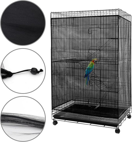 Adjustable Birdcage Seed Feather Catcher Bird Cage Net Cover Soft Skirt Guard - Image 2