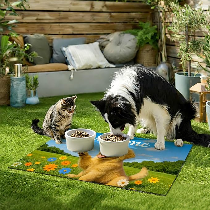 Welcome Spring Pet Feeding Mat 24" x 16" Non Slip Dog and Cat Food Mat Easy - Image 8