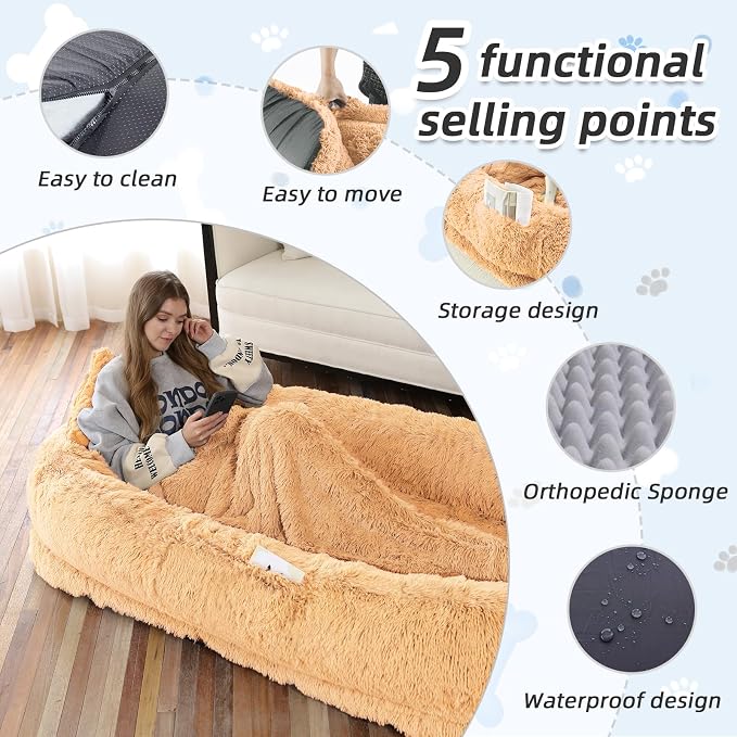 Human Dog Bed, Washable Faux Fur Pet Bed - Image 3