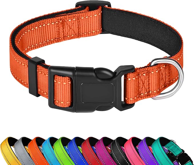Reflective Dog Collar, Adjustable Soft Neoprene Padded Nylon Pet Collars by PWOD
