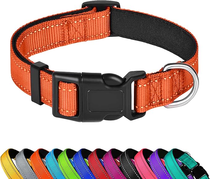 Reflective Dog Collar, Adjustable Soft Neoprene Padded Nylon Pet Collars by PWOD