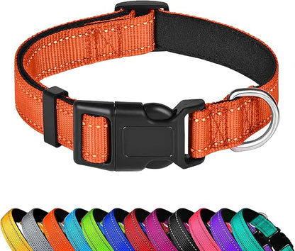 Reflective Dog Collar, Adjustable Soft Neoprene Padded Nylon Pet Collars by PWOD