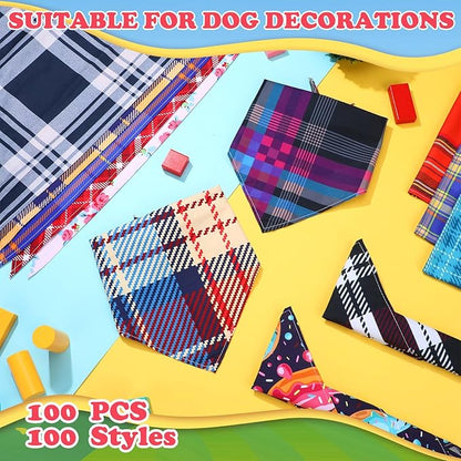 100 Pcs Plaid Dog Bandanas Bulk Pet Bibs Colorful Triangle Scarf Plaid Pet - Image 3
