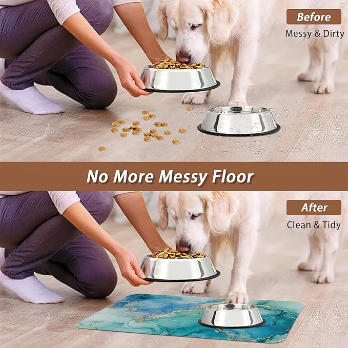 Marble Dog Cat Food Mat, Non-Slip Water Bowl Placemat, Indoor Pet Accessories - Image 5