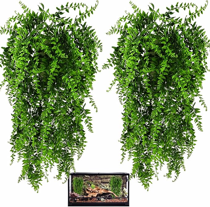 HERCOCCI 2 Pack Reptile Plants, Terrarium Hanging Plants Vines Artificial by HERCOCCI