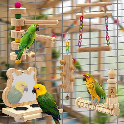 5PCS Bird Perch and Toy Set. Includes a Perch, and Chew Toy. Hangable Natural - Image 7