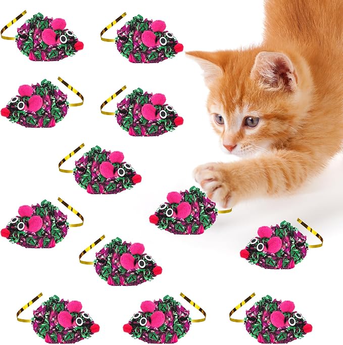SunGrow 12 Pack Cat Crinkle Mice, 6x1.5 Inch Mice by SunGrow