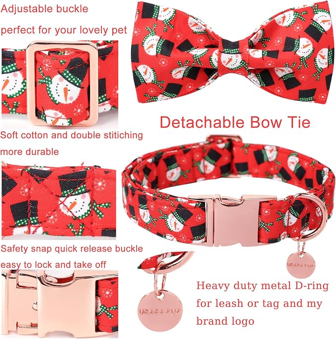 Christmas Dog Collar with Bow Tie, Christmas Collar - Image 3