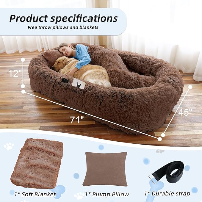 Human Dog Bed, Washable Faux Fur Pet Bed - Image 5