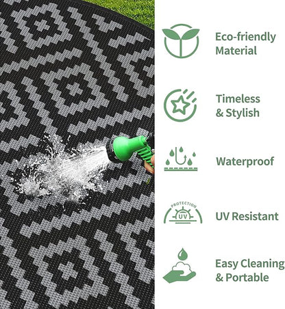 GENIMO 10' Round Outdoor Rug for Patios Clearance, Reversible Plastic Straw Rugs - Image 5