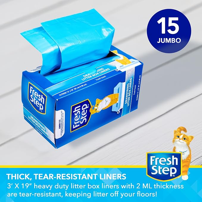 Fresh Step Jumbo Drawstring Cat Litter Box Liners, Scented Heavy Duty Kitty - Image 2
