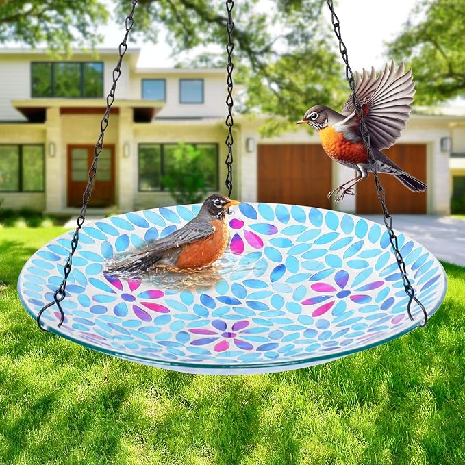 VCUTEKA Hanging Bird Bath, Glass Mosaic Bird Baths - Image 2
