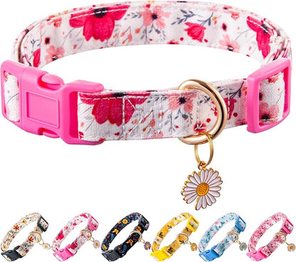 Cotton Dog Collar Light Pink Flower Pattern by Raisingwell