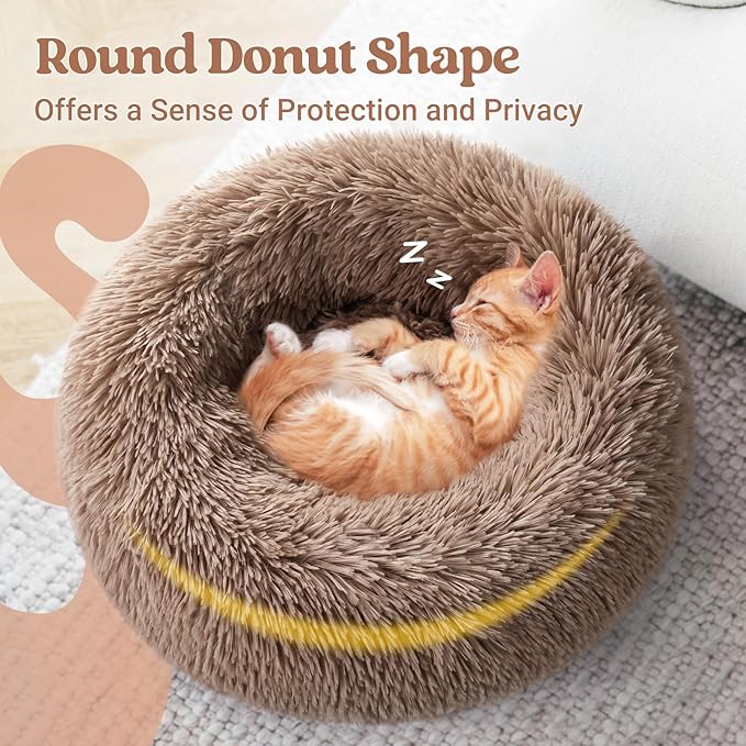 rabbitgoo Cat Beds for Indoor, 20 inches Machine Washable, Fluffy Round Pet Bed - Image 4