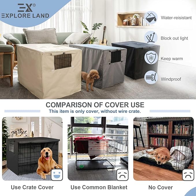 Explore Land Dog Crate Cover Heavy Duty Polyester Pet Kennel Sunshade Universal - Image 4