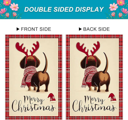 Merry Christmas Garden Flag Back View Dog Reindeer Antlers 28 x 40 Inch Double - Image 4