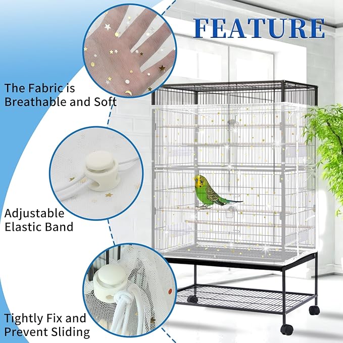 Daoeny Bird Cage Seed Catcher, Large Bird Cage Cover, Adjustable Soft Airy - Image 4