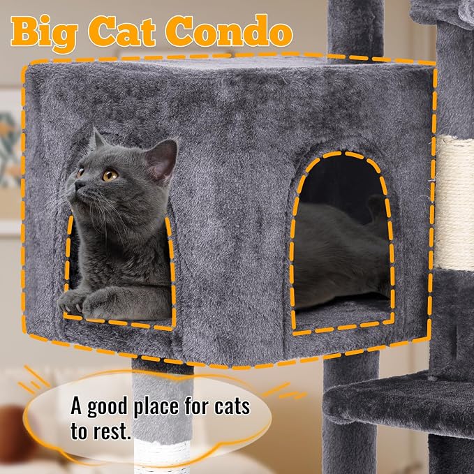 FDW | 37.8" Cat Tree Tower | Light Gray | Multi-Level Indoor Activity Center - Image 5