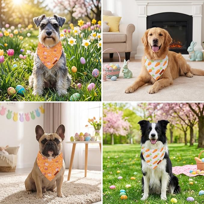 PTDECOR Easter Dog Bandana 2 Pack, Reversible Rabbit Carrot Dog Scarf - Image 2