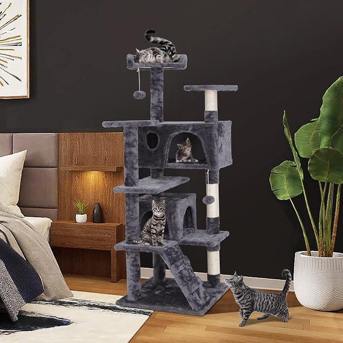 54-inch Cat Tree with Sisal-Covered Scratching Posts, Sturdy Standing Cat Tower - Image 8